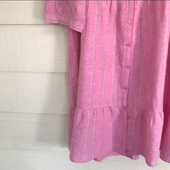 OLD NAVY Soft Pink Linen Chambray Cotton Blend Preppy Stripe Shirt Dress XXL NEW - Picture 4 of 12
